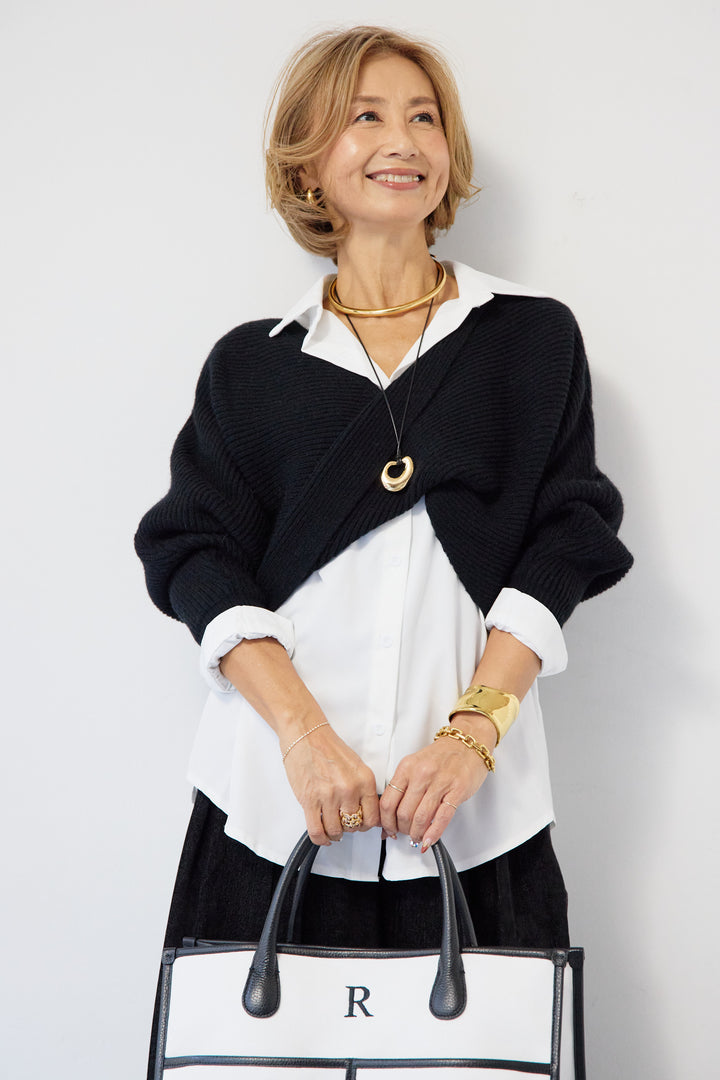 ツイストデザインニット+シャツアンサンブル