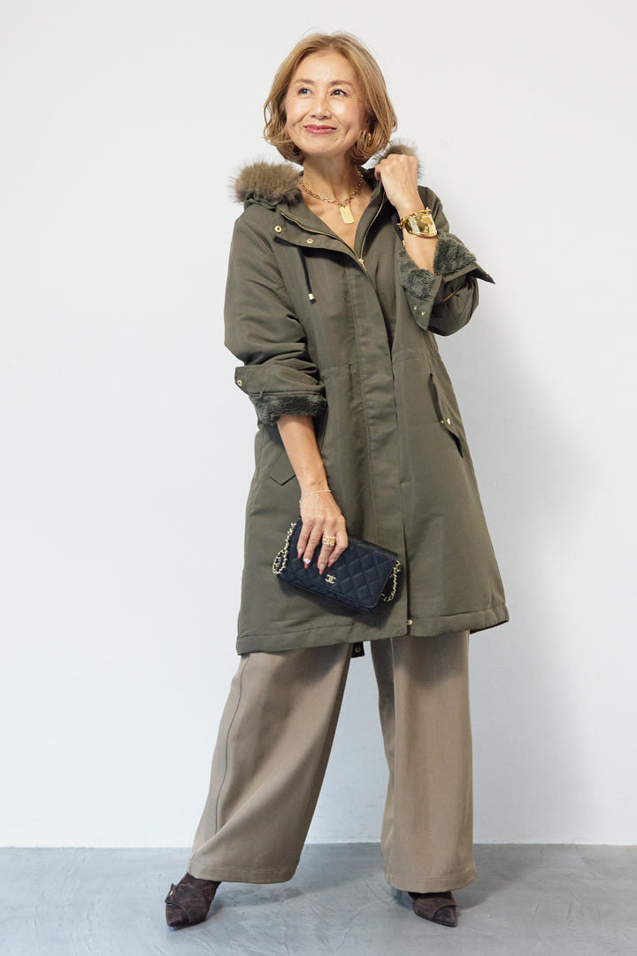 【撥水】フェイクファーライナーモッズコート