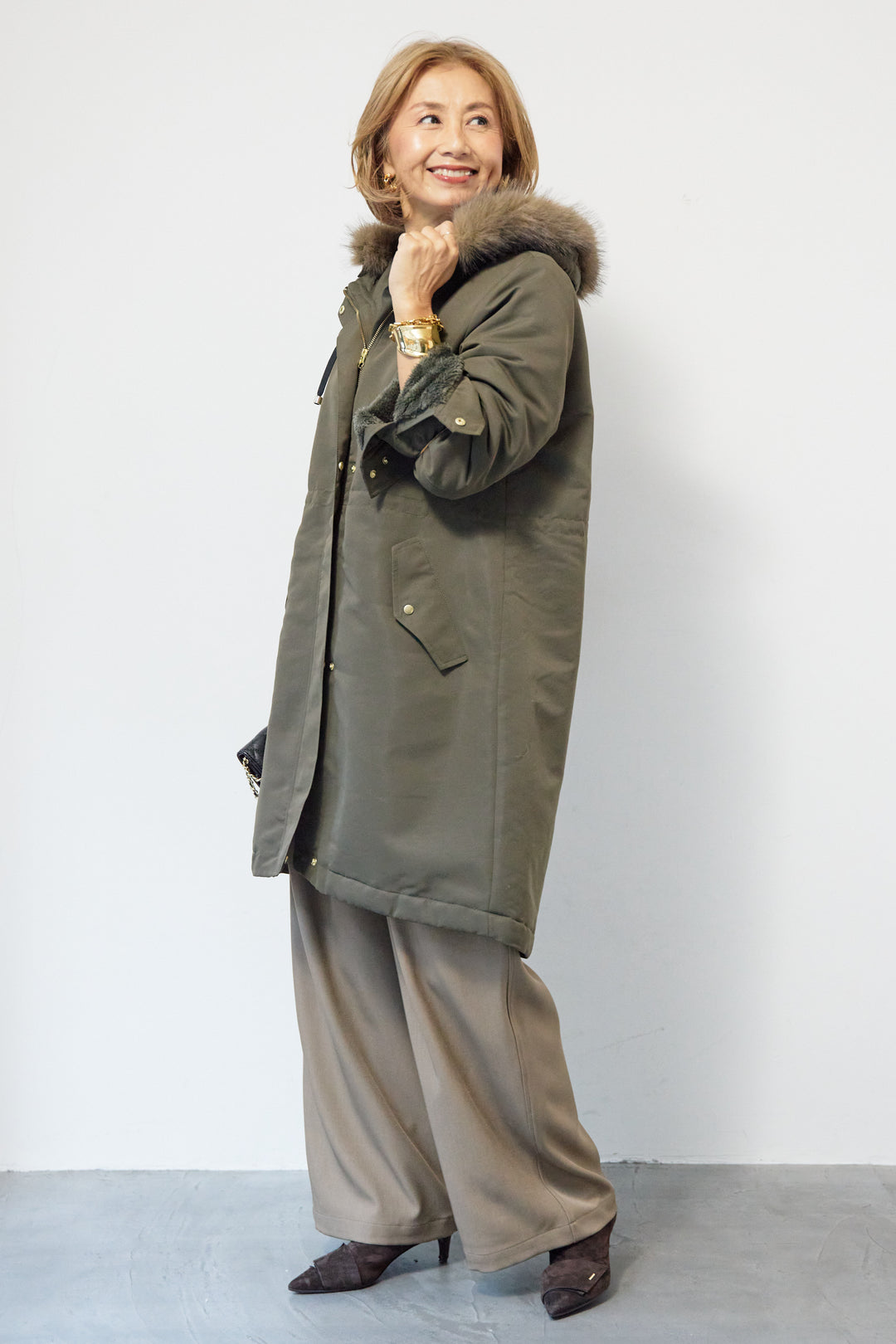 【撥水】フェイクファーライナーモッズコート