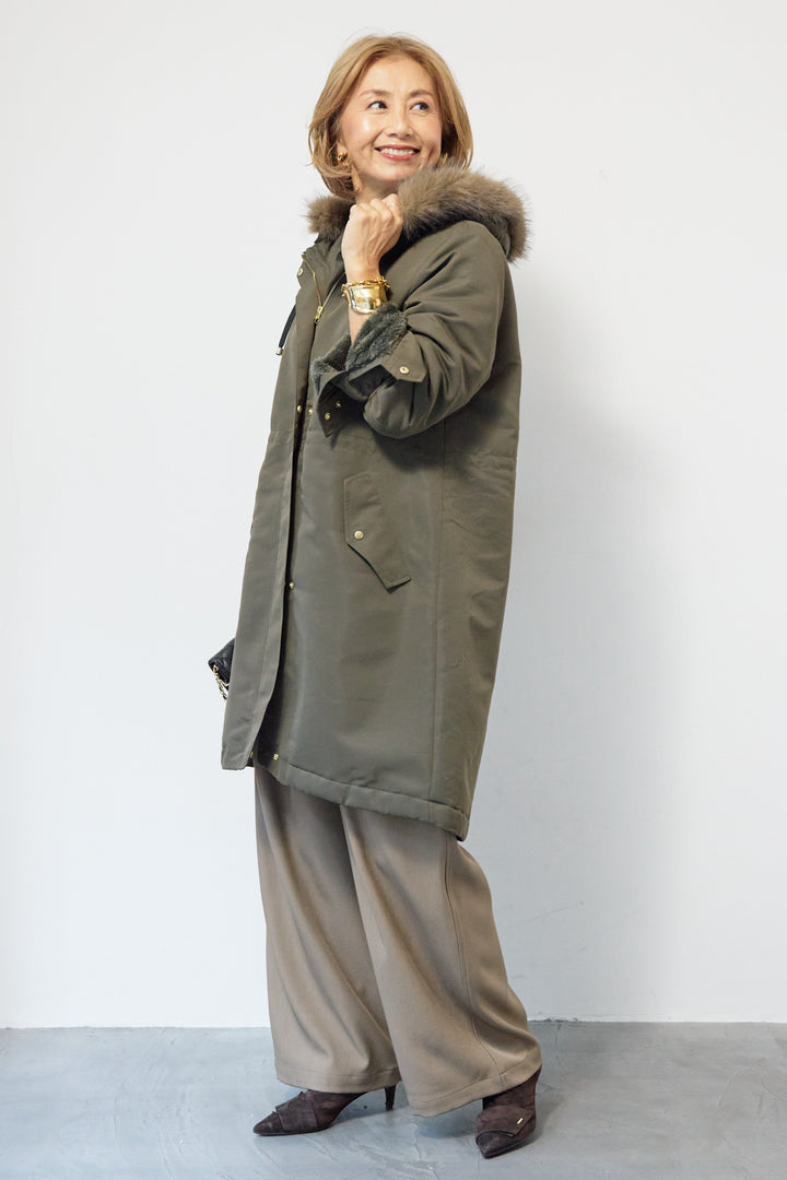 【撥水】フェイクファーライナーモッズコート