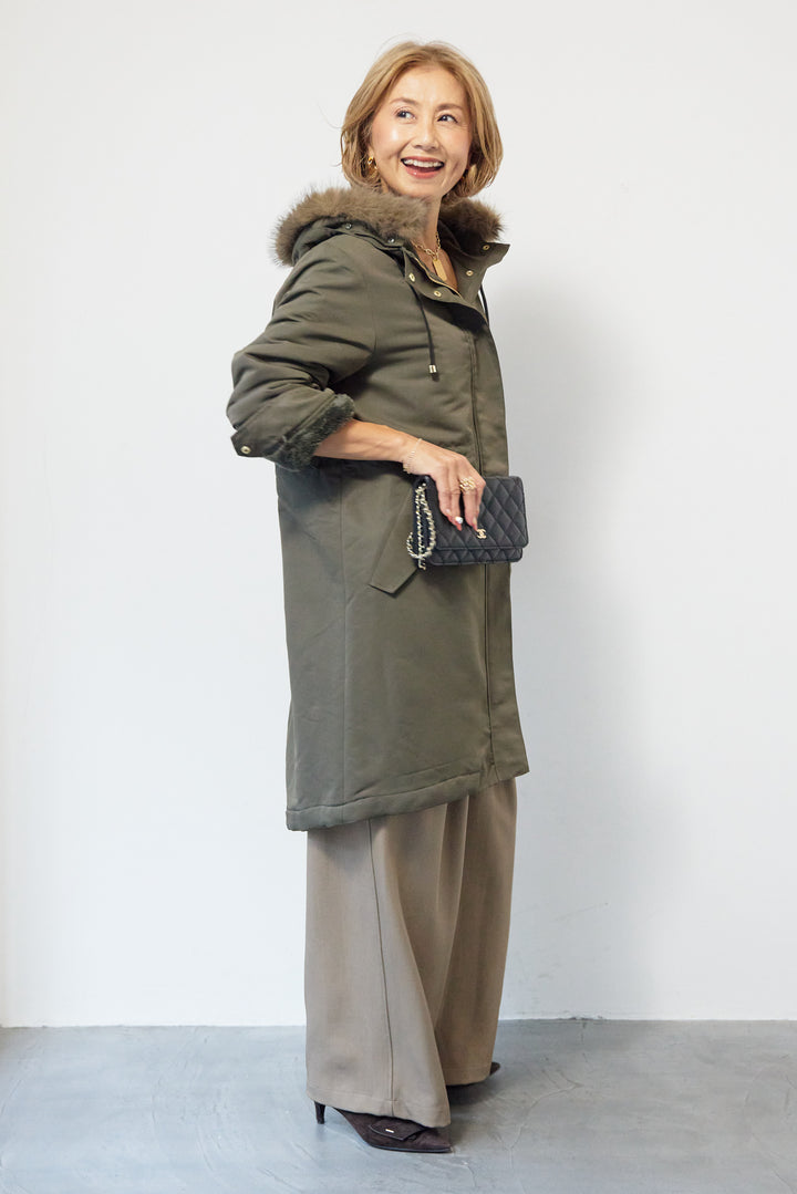 【撥水】フェイクファーライナーモッズコート