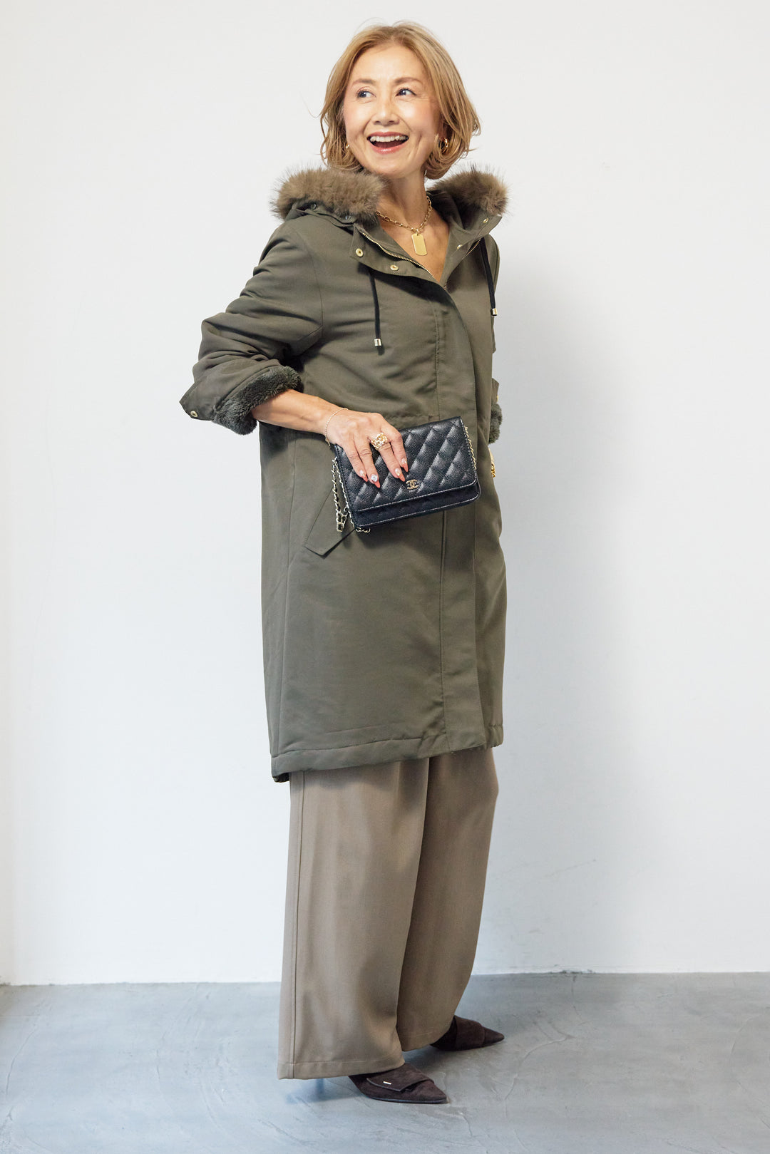 【撥水】フェイクファーライナーモッズコート