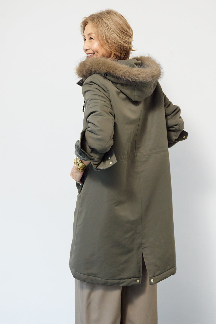【撥水】フェイクファーライナーモッズコート