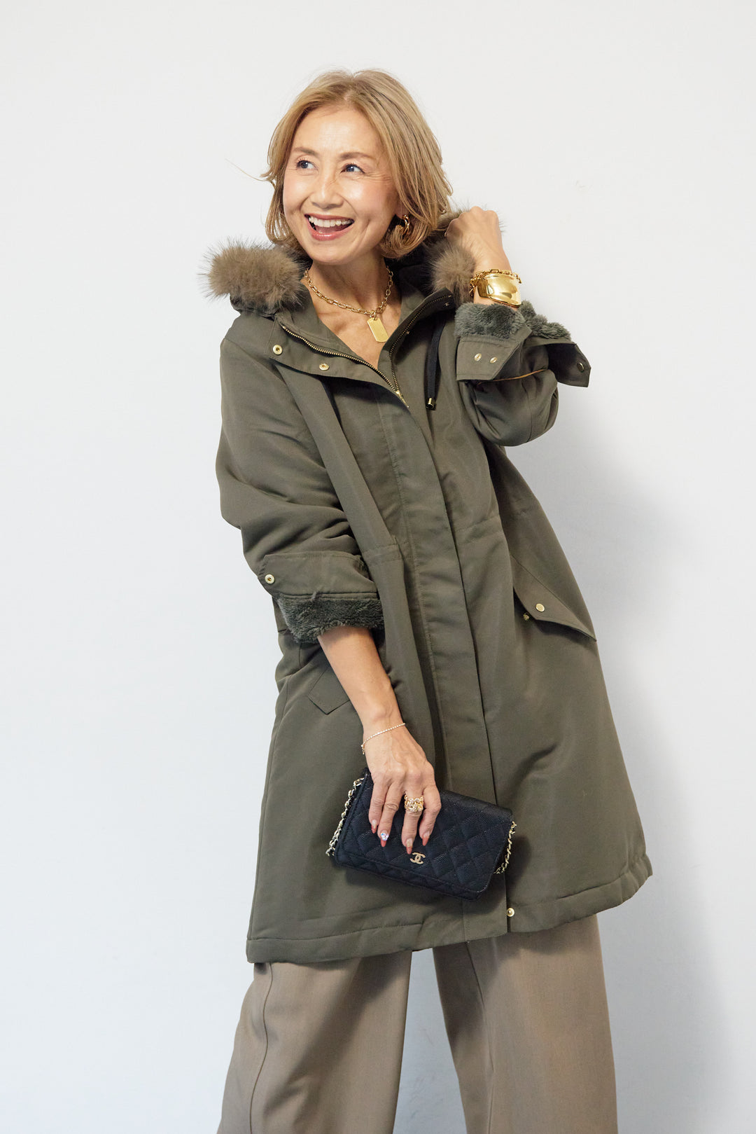 【撥水】フェイクファーライナーモッズコート