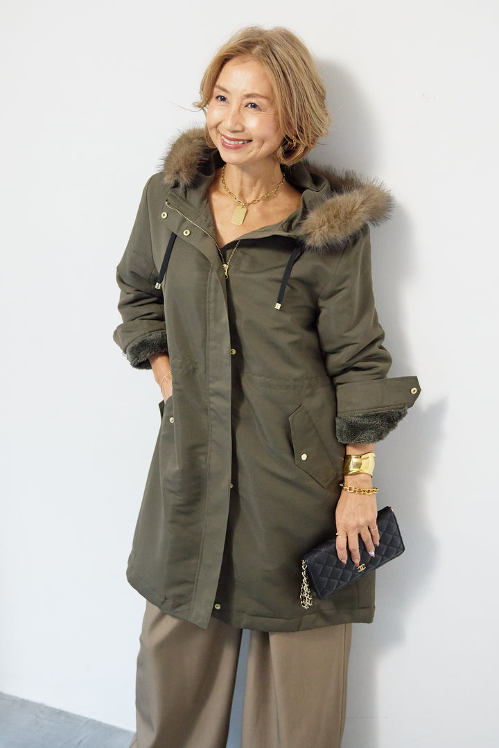 【撥水】フェイクファーライナーモッズコート
