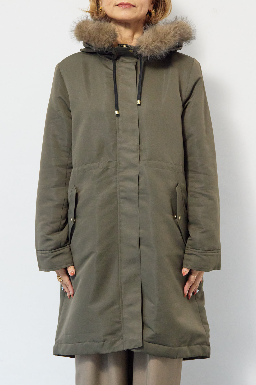 【撥水】フェイクファーライナーモッズコート