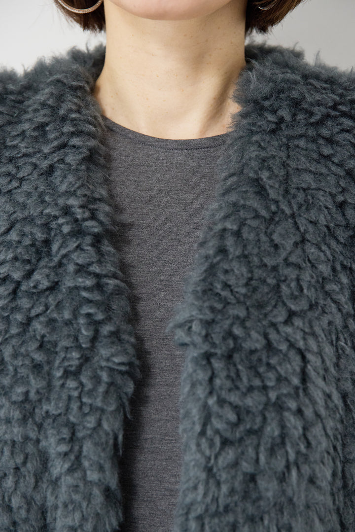 [SET]バックジップソフトダンボールワンピース+カーリーファーショートベスト(2set)