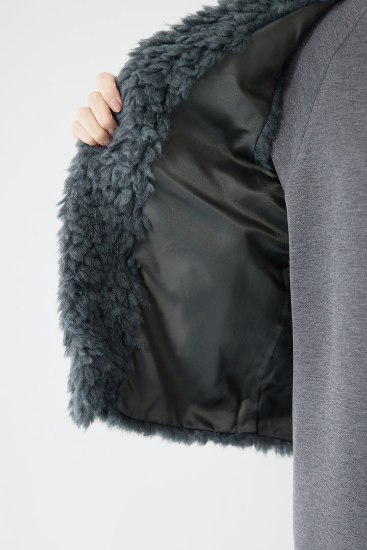 [SET]バックジップソフトダンボールワンピース+カーリーファーショートベスト(2set)