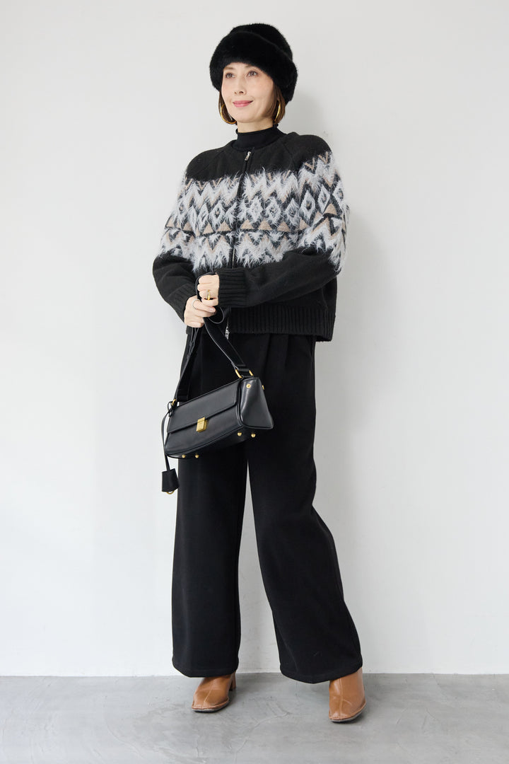ノルディック柄シャギージップカーディガン