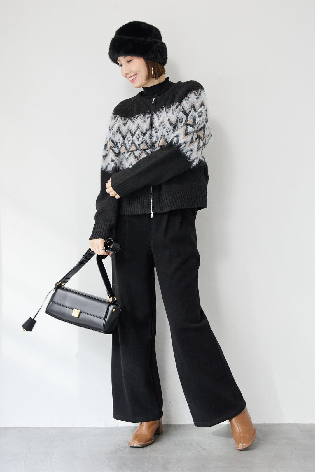 ノルディック柄シャギージップカーディガン