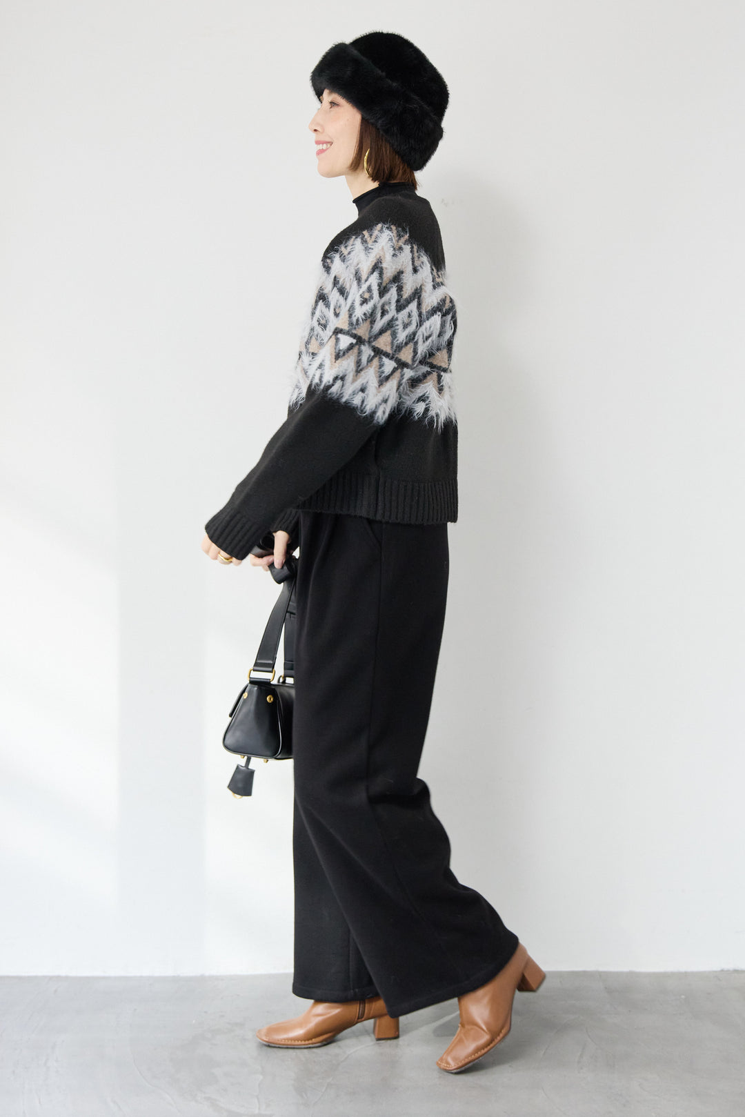 ノルディック柄シャギージップカーディガン