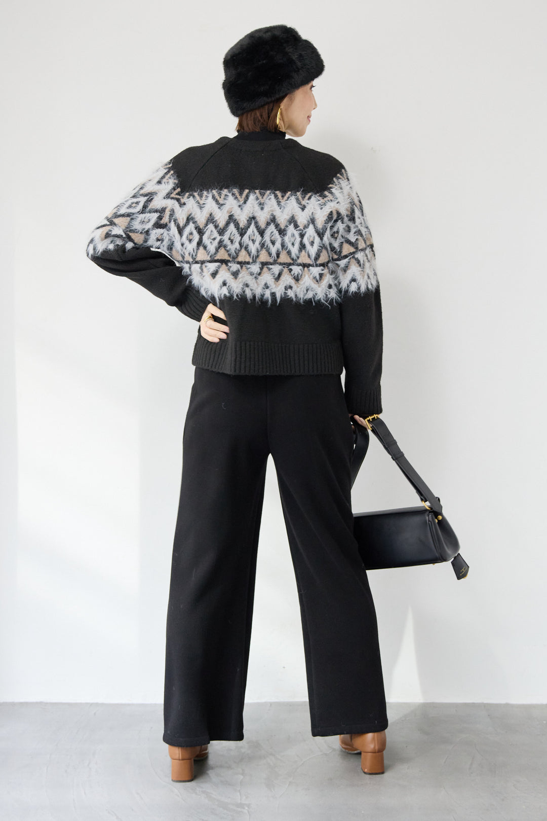 ノルディック柄シャギージップカーディガン