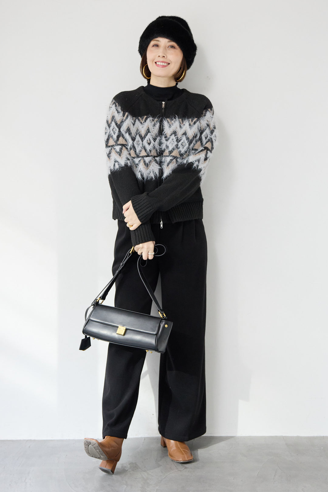 ノルディック柄シャギージップカーディガン