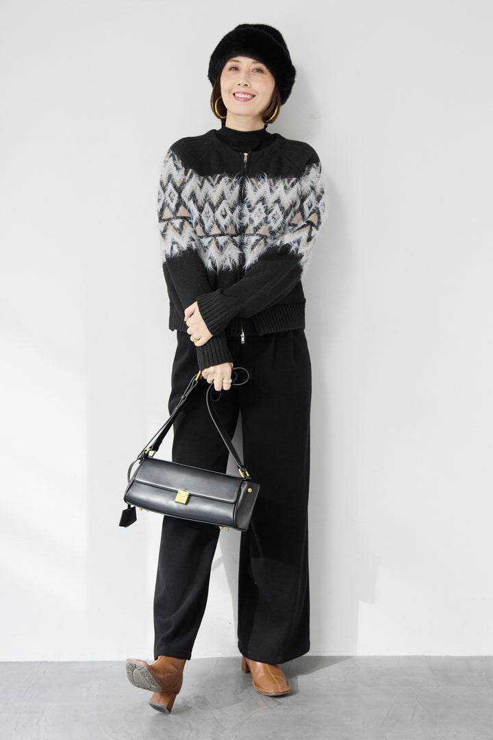 ノルディック柄シャギージップカーディガン