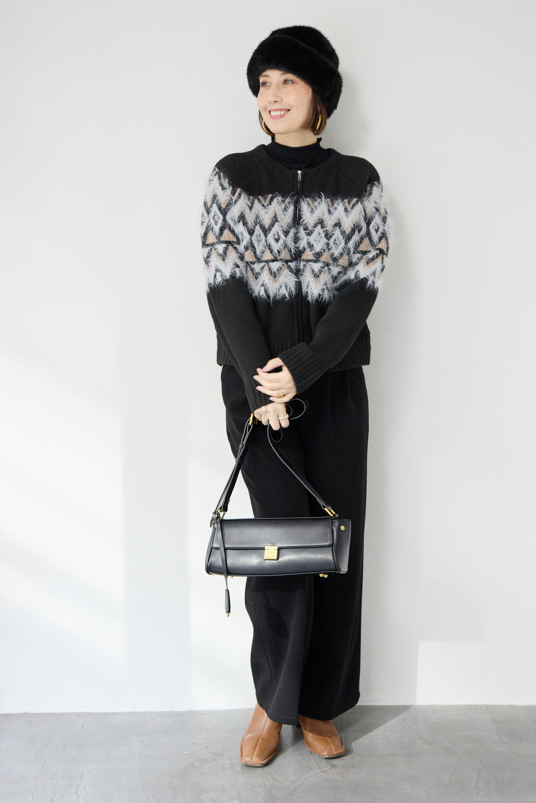 ノルディック柄シャギージップカーディガン