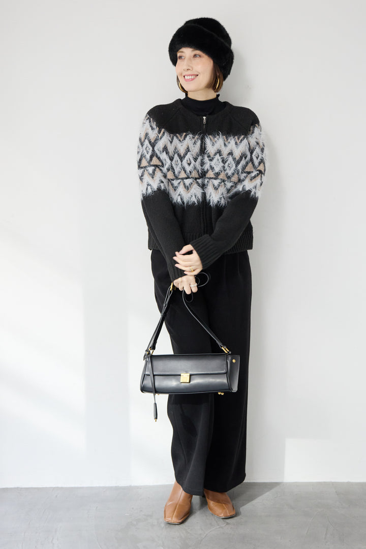 ノルディック柄シャギージップカーディガン