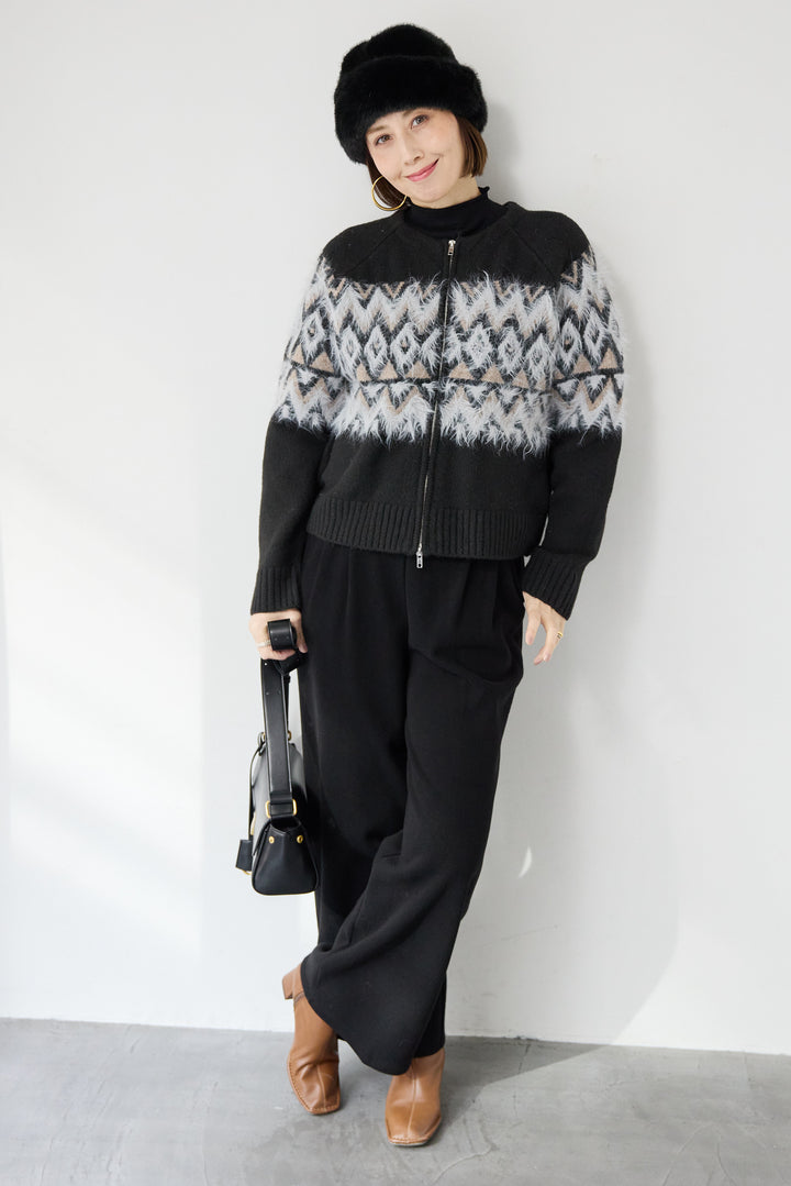 ノルディック柄シャギージップカーディガン