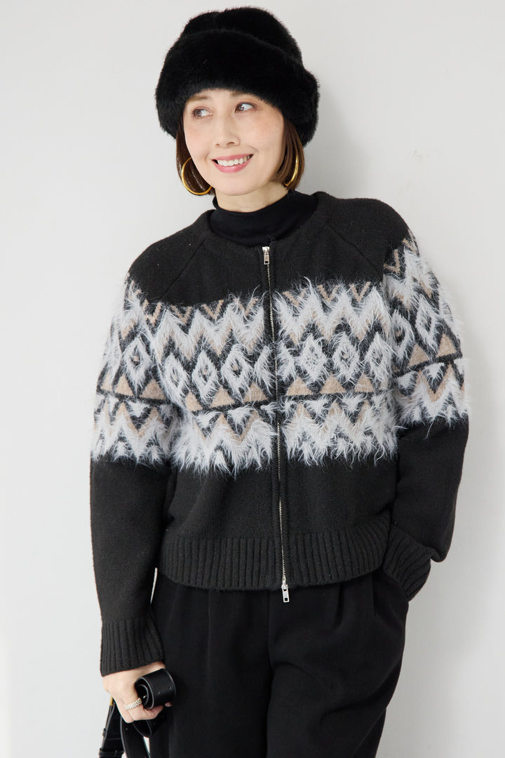 ノルディック柄シャギージップカーディガン