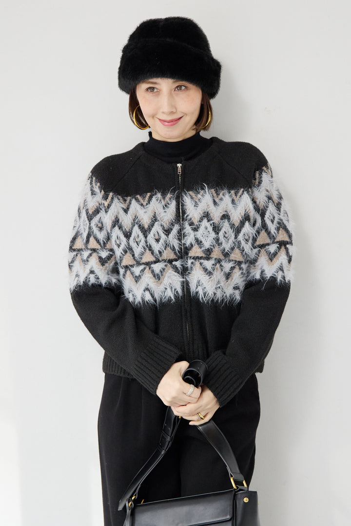 ノルディック柄シャギージップカーディガン