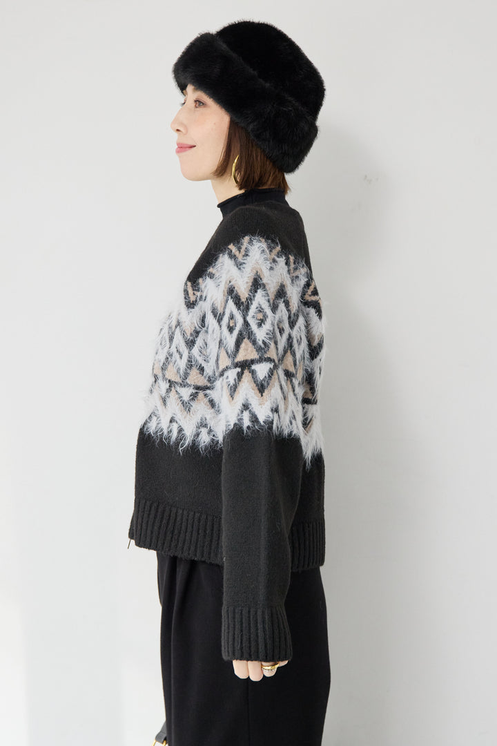 ノルディック柄シャギージップカーディガン