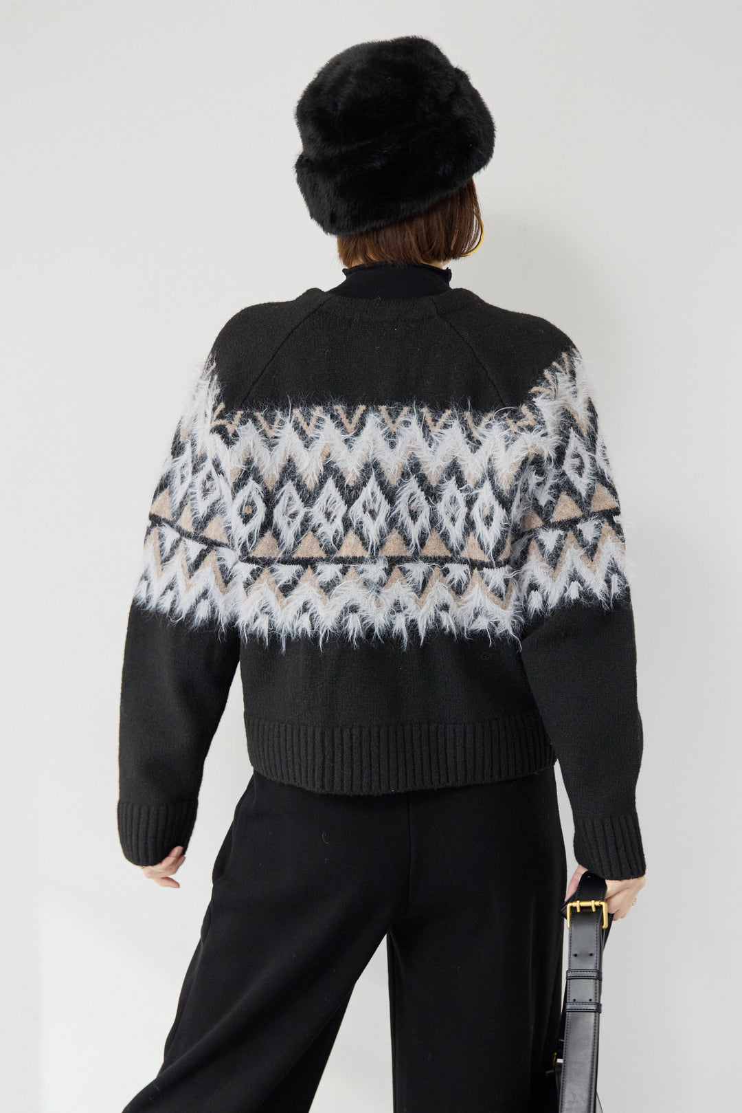 ノルディック柄シャギージップカーディガン