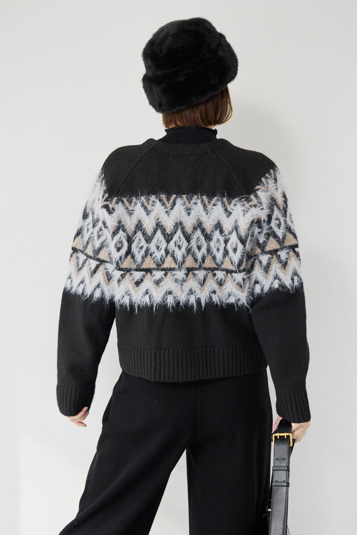 ノルディック柄シャギージップカーディガン