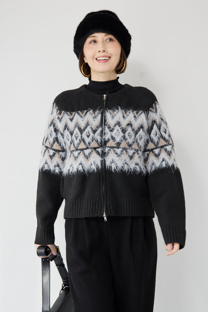 ノルディック柄シャギージップカーディガン