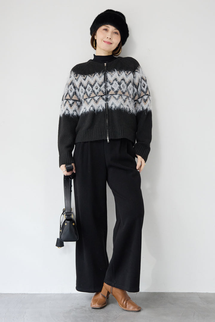 ノルディック柄シャギージップカーディガン