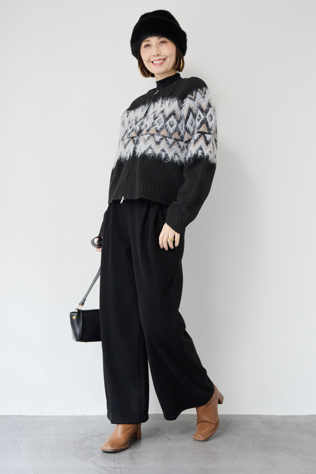 ノルディック柄シャギージップカーディガン