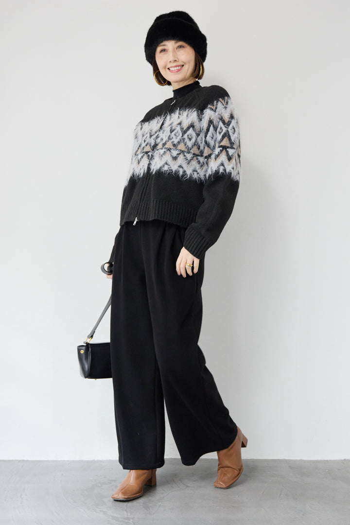 ノルディック柄シャギージップカーディガン