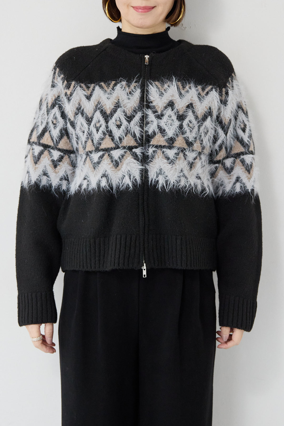 ノルディック柄シャギージップカーディガン