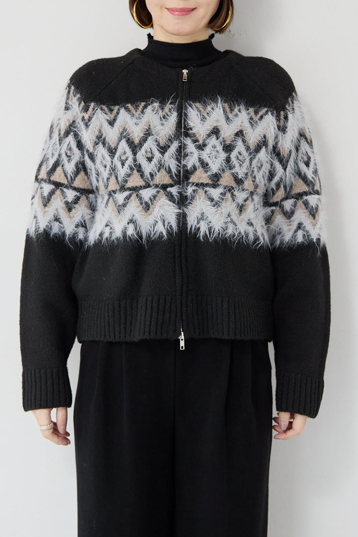 ノルディック柄シャギージップカーディガン