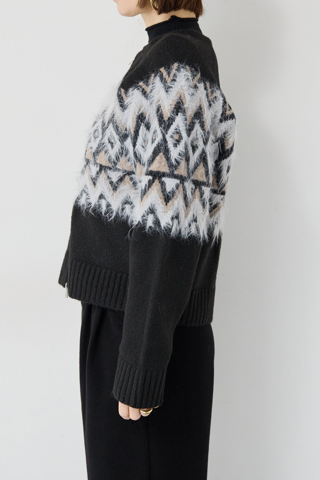 ノルディック柄シャギージップカーディガン