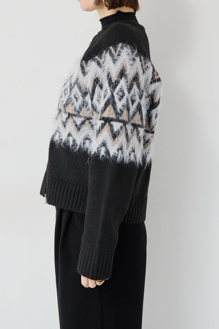 ノルディック柄シャギージップカーディガン