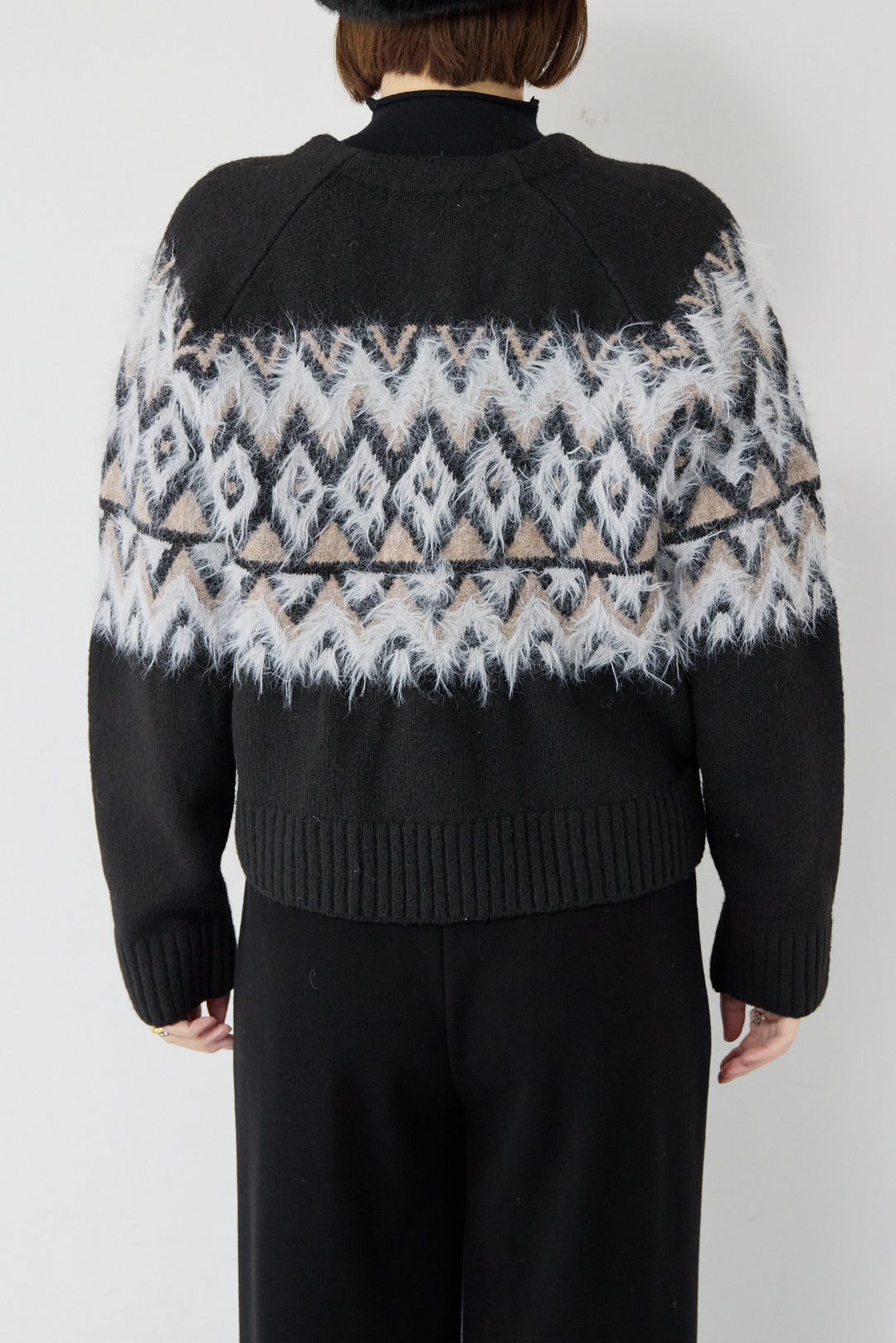 ノルディック柄シャギージップカーディガン