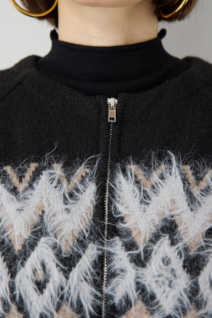 ノルディック柄シャギージップカーディガン
