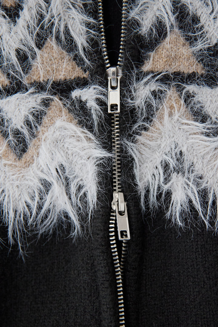 ノルディック柄シャギージップカーディガン