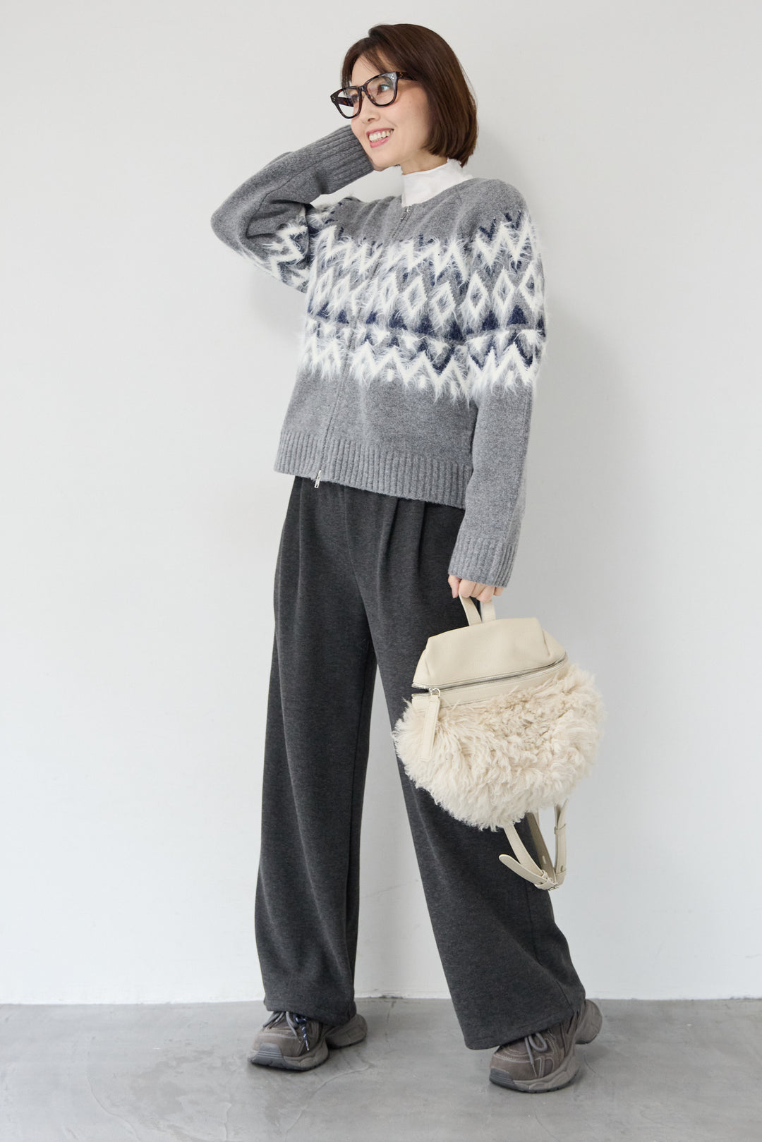 ノルディック柄シャギージップカーディガン