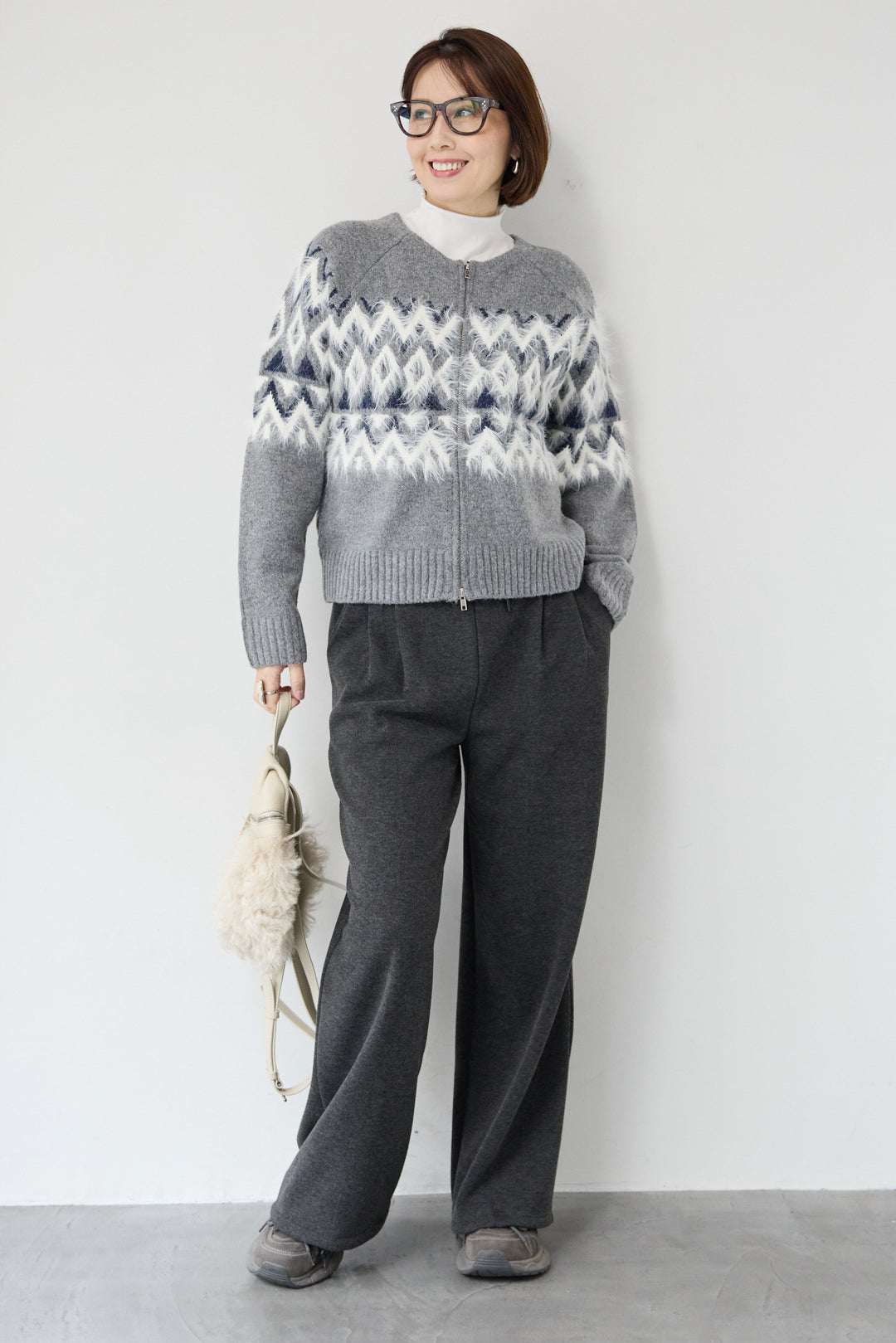 ノルディック柄シャギージップカーディガン