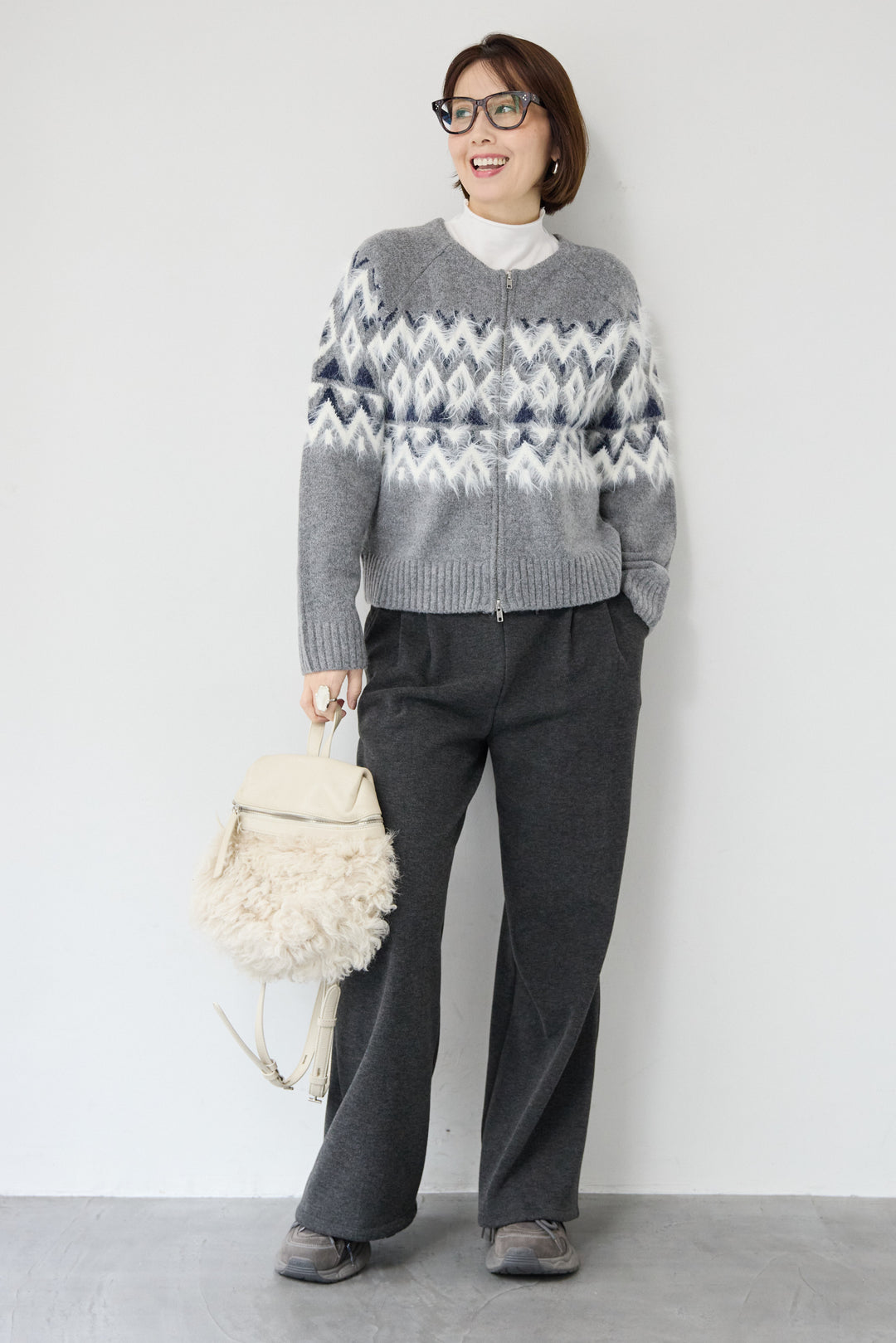 ノルディック柄シャギージップカーディガン