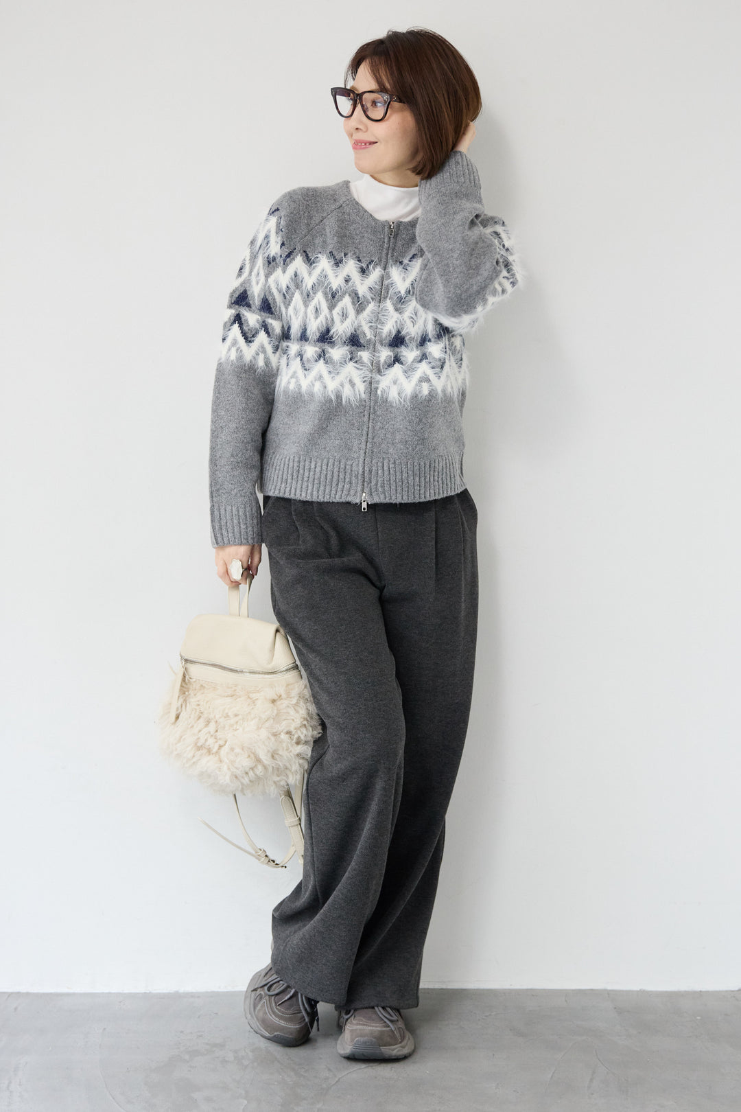 ノルディック柄シャギージップカーディガン