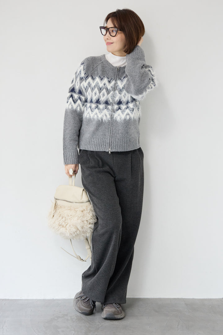ノルディック柄シャギージップカーディガン