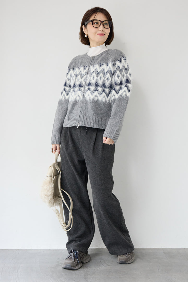 ノルディック柄シャギージップカーディガン