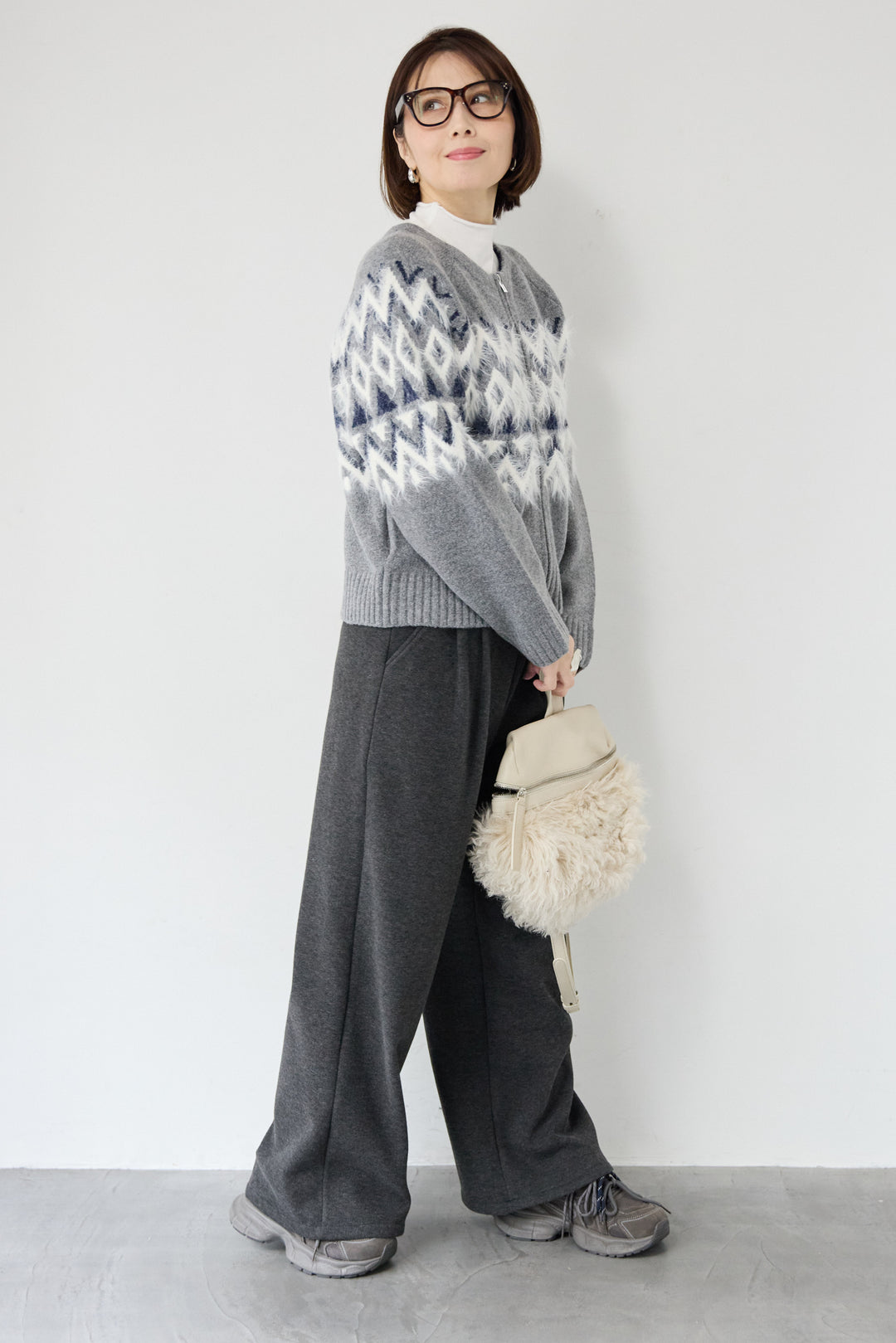 ノルディック柄シャギージップカーディガン