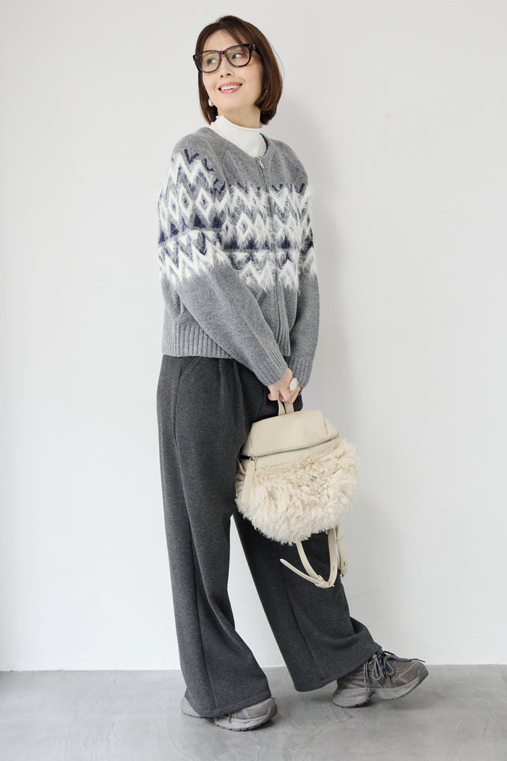 ノルディック柄シャギージップカーディガン