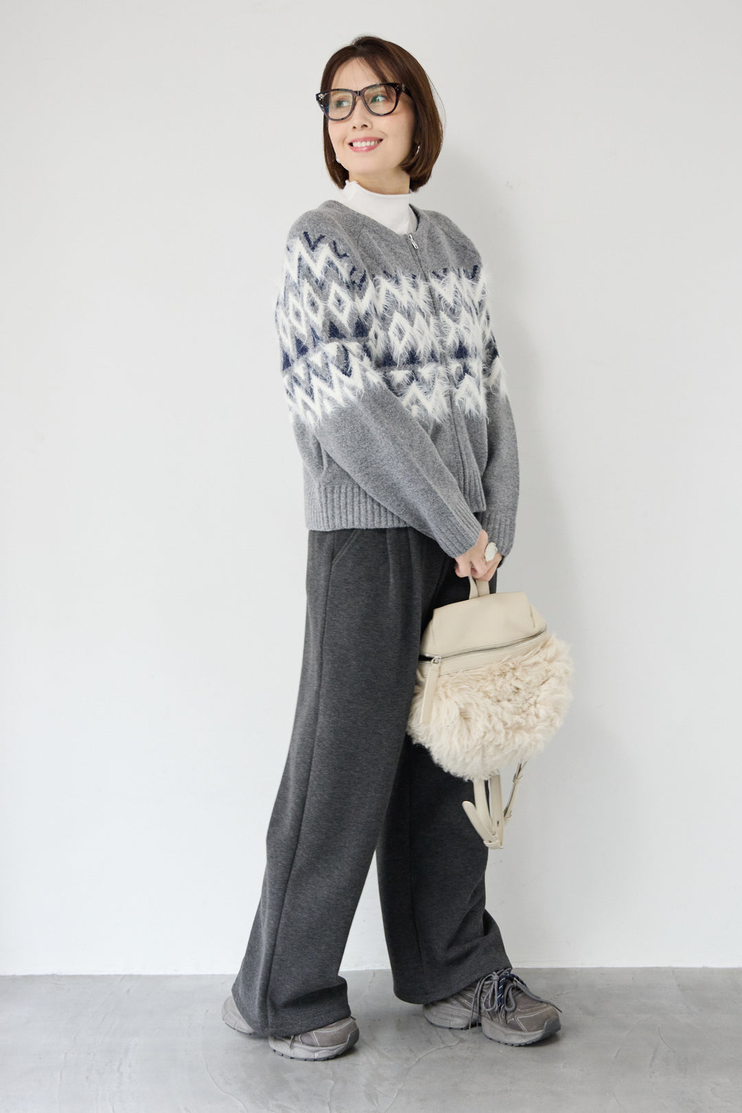 ノルディック柄シャギージップカーディガン