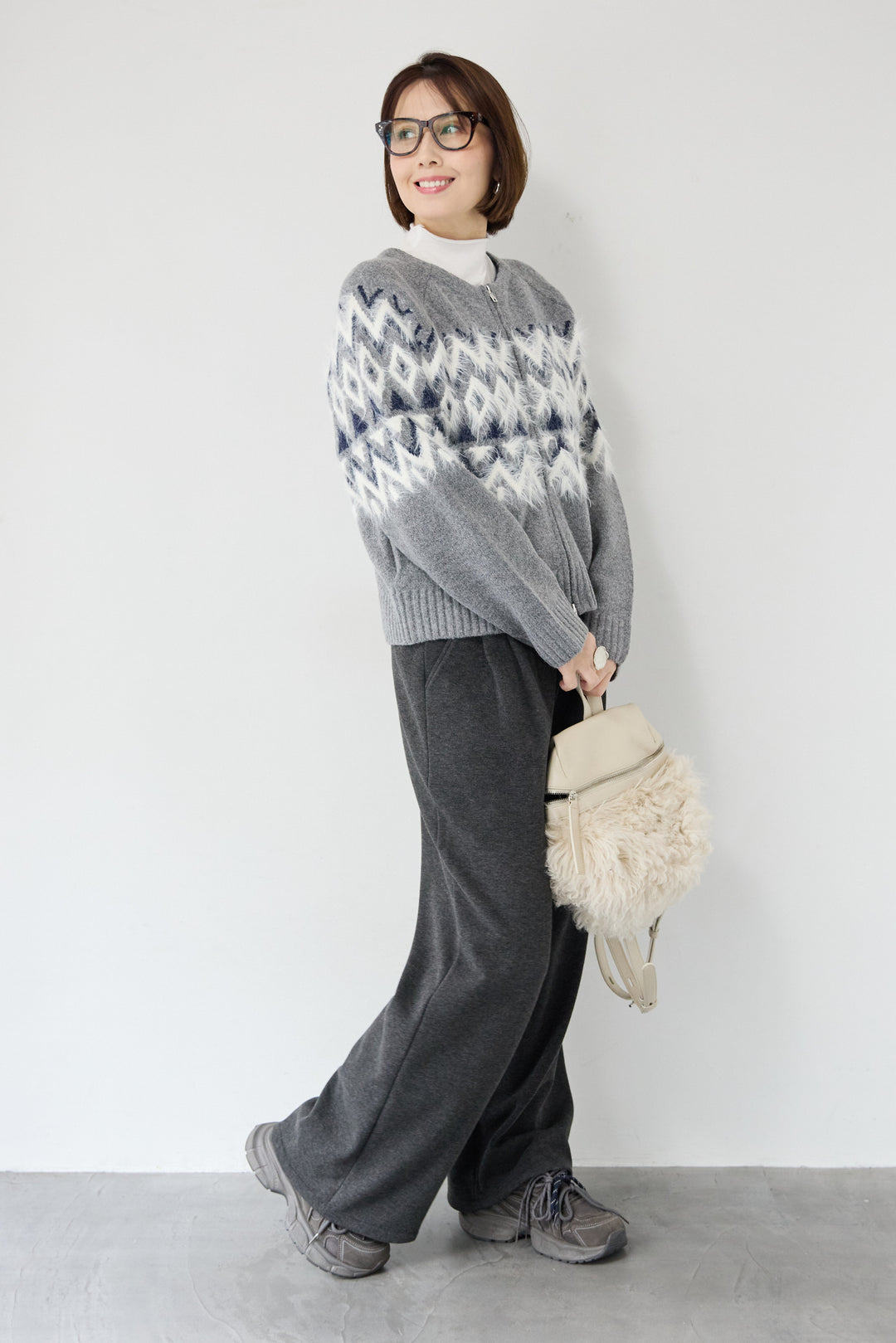 ノルディック柄シャギージップカーディガン