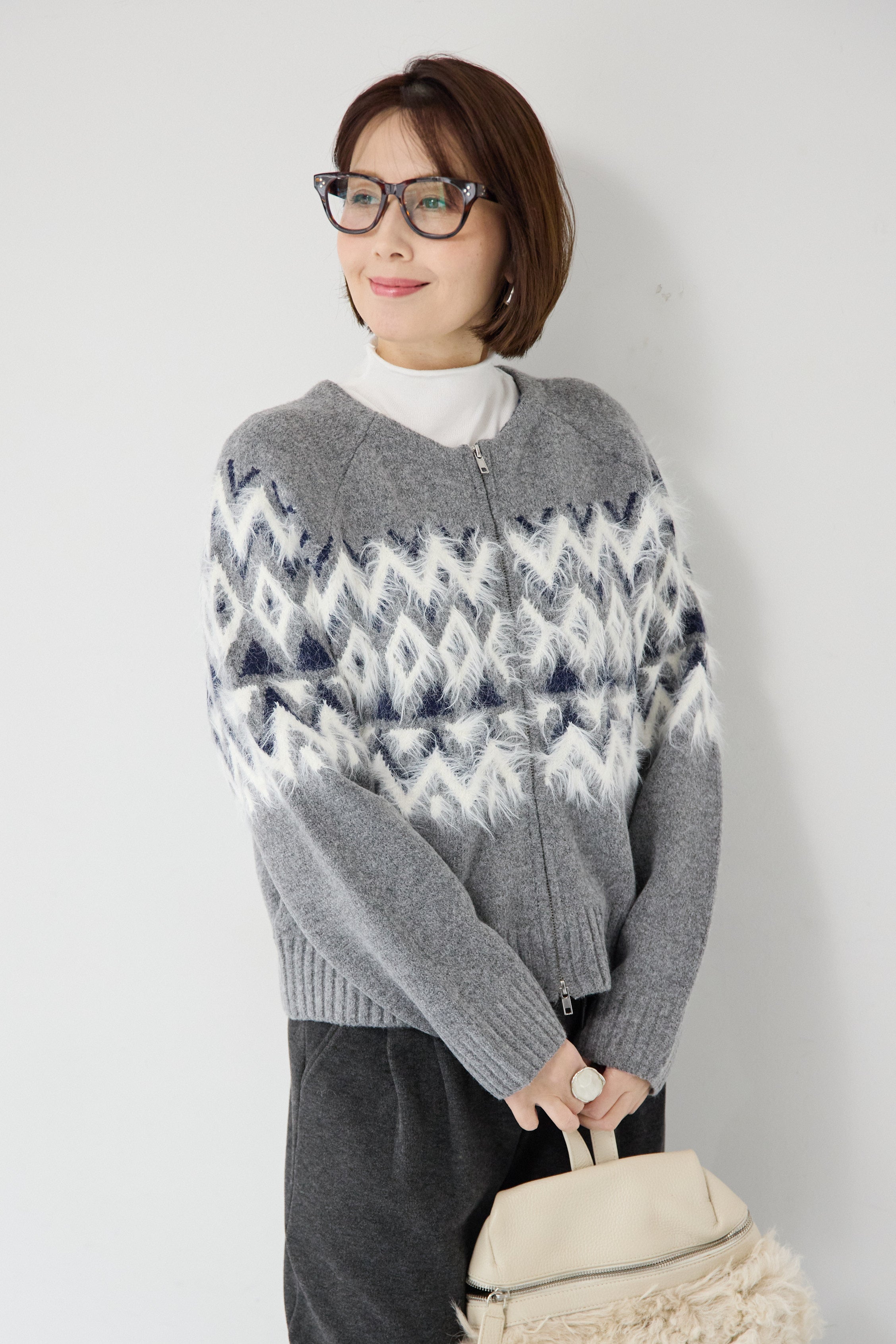 ノルディック柄シャギージップカーディガン – plusotoha