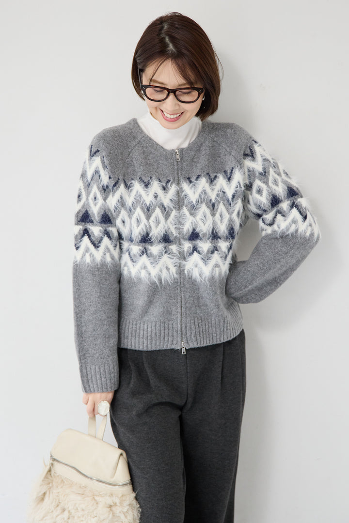 ノルディック柄シャギージップカーディガン