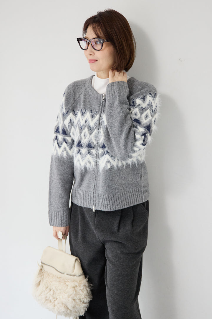 ノルディック柄シャギージップカーディガン